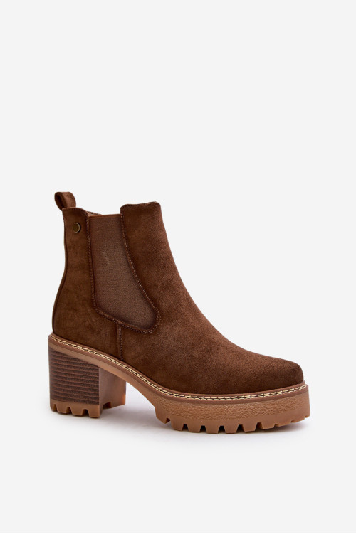 Moteriški izoliuoti batai ant aukšto kulno Eco Suede Brown Irissinae