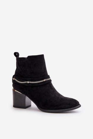 Izoliuoti moteriški kulkšnies batai ant aukšto kulno su grandinėle, Eco Suede juoda, Hanalen 2