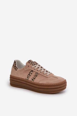 Zazoo N1068S4 moteriški zomšiniai sportbačiai ant platformos Leopard Pink 2