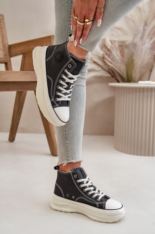 Moteriški sportbačiai su platforma Eco Leather Big Star OO274063 Juodi
