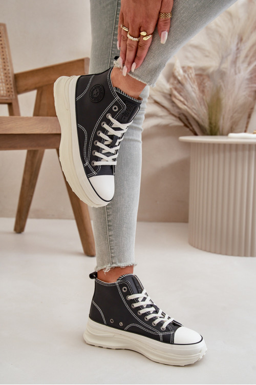 Moteriški sportbačiai su platforma Eco Leather Big Star OO274063 Juodi