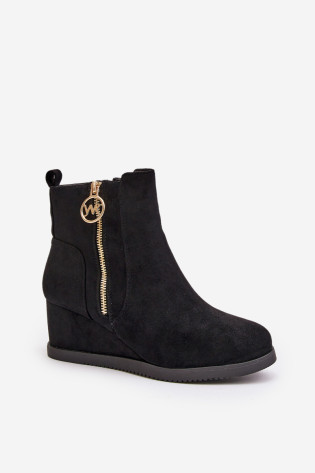 Izoliuoti pleištiniai batai su dekoratyviniu užtrauktuku, Eco Suede, Black Leretha 2