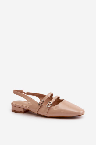 Lakinės odos balerinos su petnešėlėmis ant žemakulnių, Beige Bialettia 2