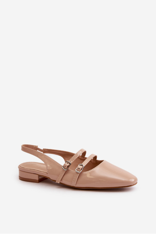 Lakinės odos balerinos su petnešėlėmis ant žemakulnių, Beige Bialettia