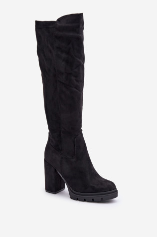 Apšiltinti moteriški aukštakulniai batai Eco Suede Black Tirisha 2