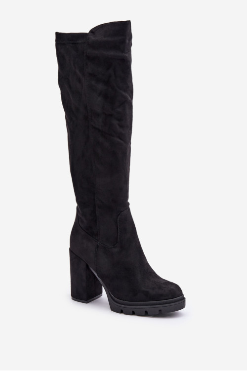 Apšiltinti moteriški aukštakulniai batai Eco Suede Black Tirisha