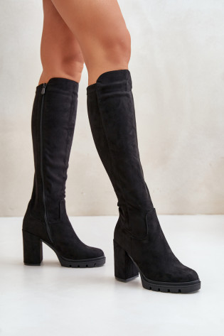Apšiltinti moteriški aukštakulniai batai Eco Suede Black Tirisha