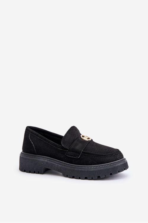 Moteriški Brogues mokasinai su aukso detalėmis, juoda Arilva