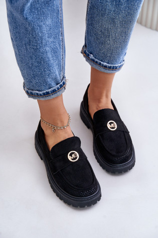 Moteriški Brogues mokasinai su aukso detalėmis, juoda Arilva