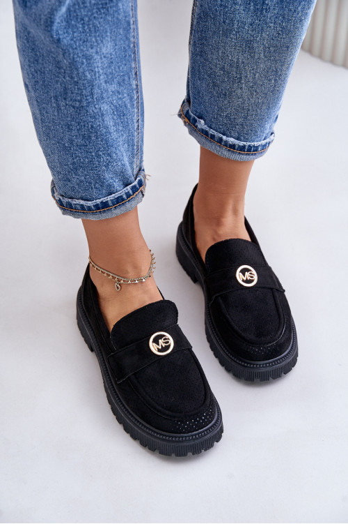 Moteriški Brogues mokasinai su aukso detalėmis, juoda Arilva