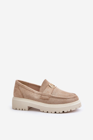 Moteriški Brogues mokasinai su aukso detalėmis Khaki Arilva 2