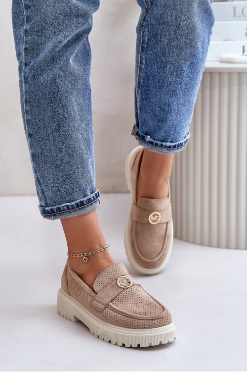 Moteriški Brogues mokasinai su aukso detalėmis Khaki Arilva