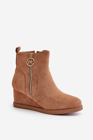 Izoliuoti pleištiniai batai su dekoratyviniu užtrauktuku, Eco Suede Camel Leretha 2