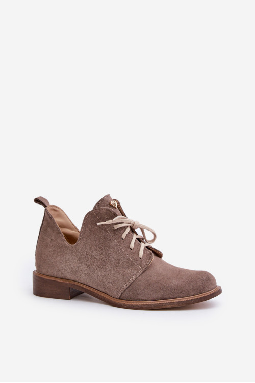 Zazoo 2959 Suede Oxfords suvarstomi batai plokščiakulniais tamsiai smėlio spalvos