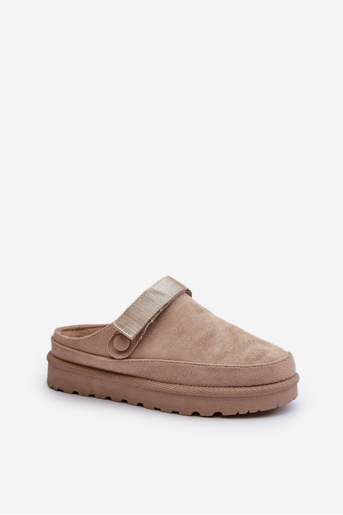 Smėlio spalvos moteriškos šlepetės su kailiniu pamušalu ant platformos Beige Azida