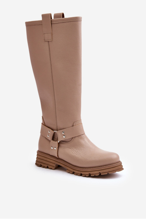 Odiniai moteriški batai virš kelių Lewski 3615 Beige