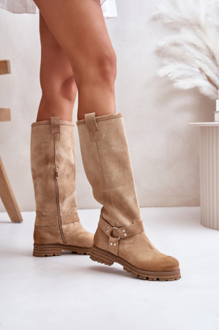 Zomšiniai moteriški batai virš kelių Lewski 3615 Beige