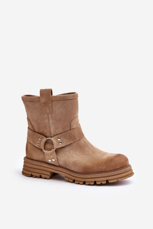 Zomšiniai moteriški platūs batai Lewski 3610 Beige 2
