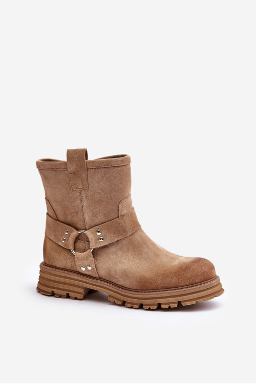 Zomšiniai moteriški platūs batai Lewski 3610 Beige