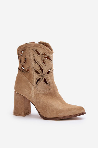 Zomšiniai ažūriniai kulkšnies batai Lewski 3629 Beige 2