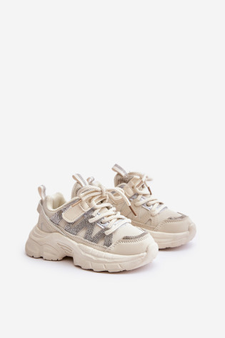 Vaikiški sportbačiai su kalnų krištolais, Beige Rianalla 2