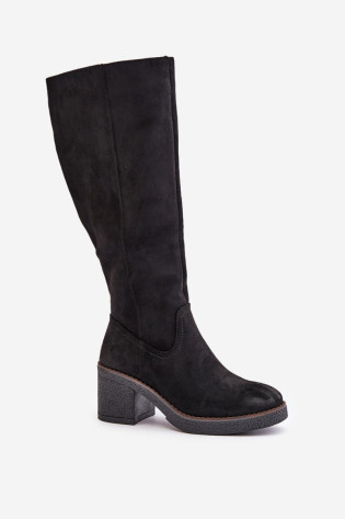 Eco Suede izoliuoti aukštakulniai batai, virš kelių, juodi Leamirael 2