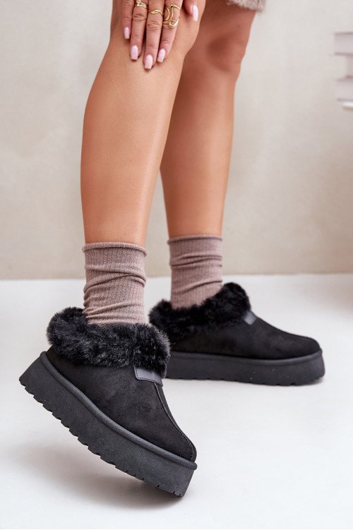 Žemi sniego batai su kailiu ant platformos, Eco Suede, Black Neathoria