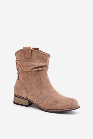 Apšiltinti kulkšnies batai su raukiniais ant žemo kulno, Beige Elletinnia 2