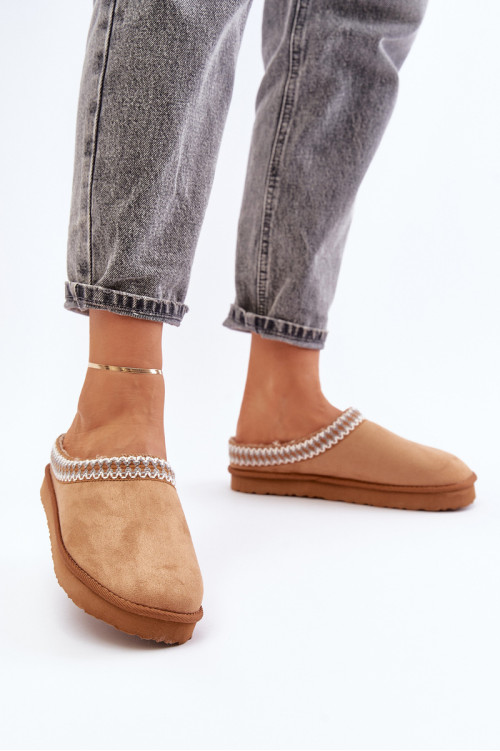 Patogūs moteriški batai namuose Šlepetės su siuvinėjimu Inblu FX000021 Camel