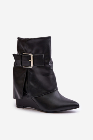 Juodi Vortinia pleištiniai batai su pasukta viršutine dalimi ir sagtimi 2