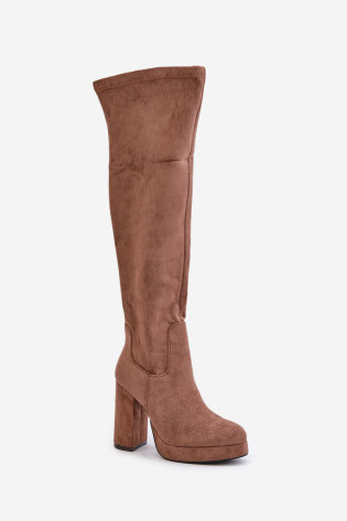 Aukštakulniai ir platforminiai batai su batviršiais virš kelių, Eco Suede tamsiai smėlio spalvos Zistaria 2