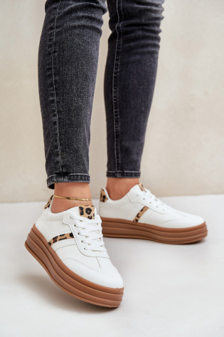 Moteriški sportbačiai su platforma Leopard White Dravinnia