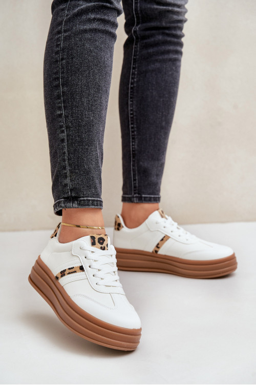 Moteriški sportbačiai su platforma Leopard White Dravinnia