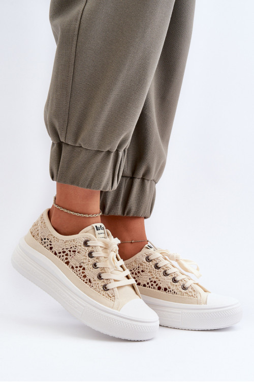 Lee Cooper moteriški nėriniuoti sportbačiai LCW-23-44-1620 smėlio spalvos