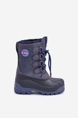 Lee Cooper LCJ-24-44-2843K tamsiai mėlyni aukštai šilti sniego batai vaikams su raišteliu