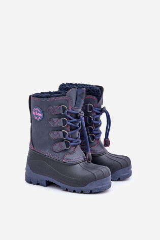 Lee Cooper LCJ-24-44-2843K tamsiai mėlyni aukštai šilti sniego batai vaikams su raišteliu 2