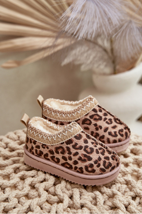 Vaikiški sniego batai Leopardo spauda ant platformos kailio pamušalu ruda Vilabria