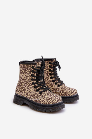 Apšiltinti mergaičių kulkšnies batai leopardo rašto smėlio spalvos Nelanna 2