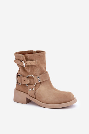 Zomšiniai moteriški kulkšnies batai žemakulniai su petnešėlėmis Zazoo 3644 Beige 2
