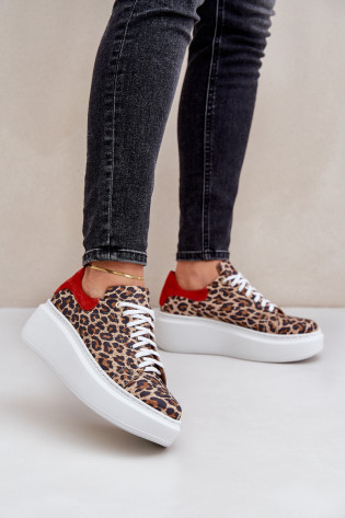Zazoo 3346 Leopard odos platforminiai sportbačiai rudi-raudoni
