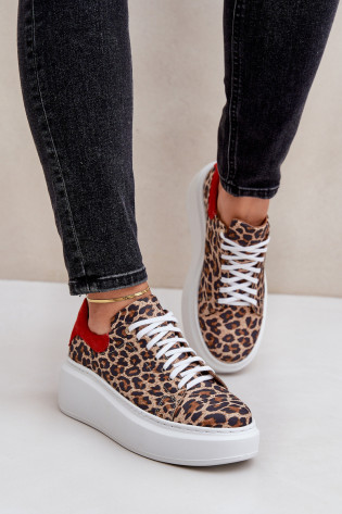 Zazoo 3346 Leopard odos platforminiai sportbačiai rudi-raudoni