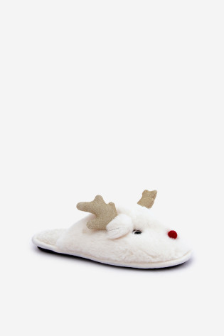 Kalėdinės šlepetės su elnio motyvu Furry White Asielle 2