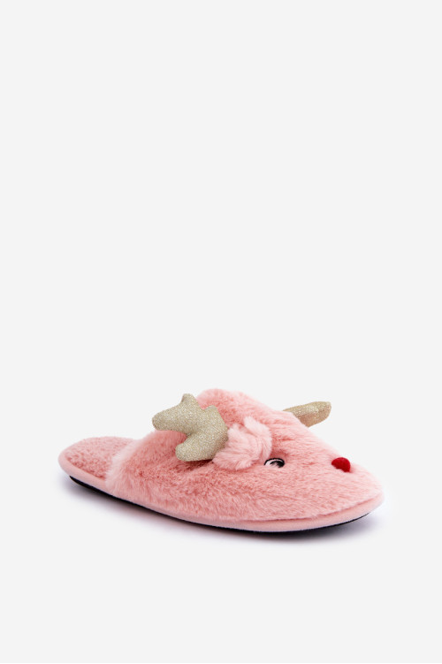 Kalėdinės šlepetės su elnio motyvu Furry Pink Asielle
