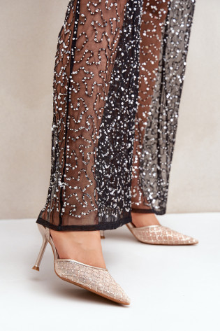 „Peep Toe“ stiletai, dekoruoti „Glitter Gold Berilae“.