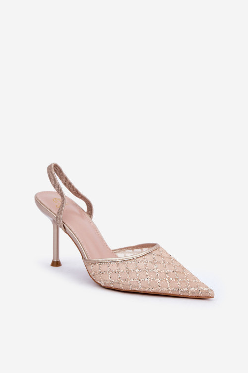 „Peep Toe“ stiletai, dekoruoti „Glitter Gold Berilae“.