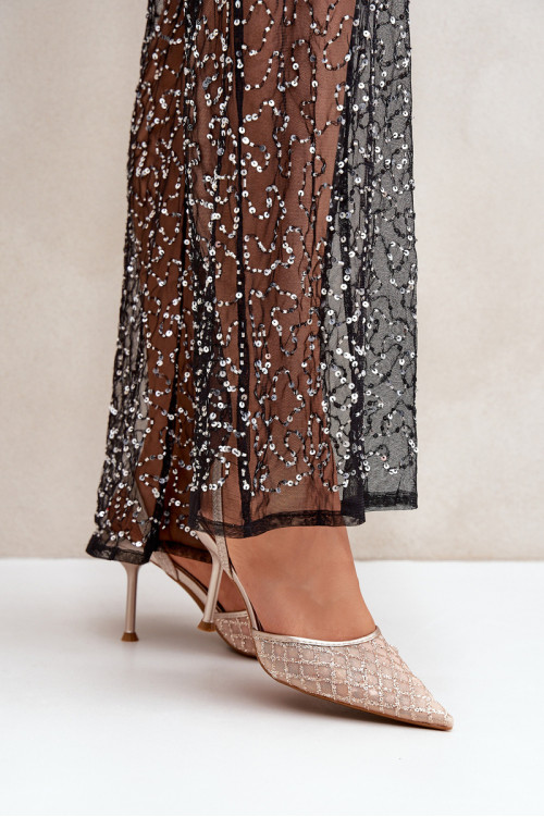 „Peep Toe“ stiletai, dekoruoti „Glitter Gold Berilae“.