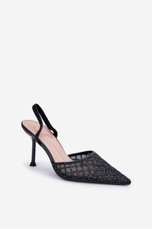 „Peep Toe“ stiletai, dekoruoti blizgučiais juodais „Berilae“.