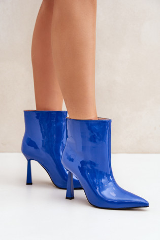 Lakinės odos užsegami smailūs batai, mėlyni Seliri