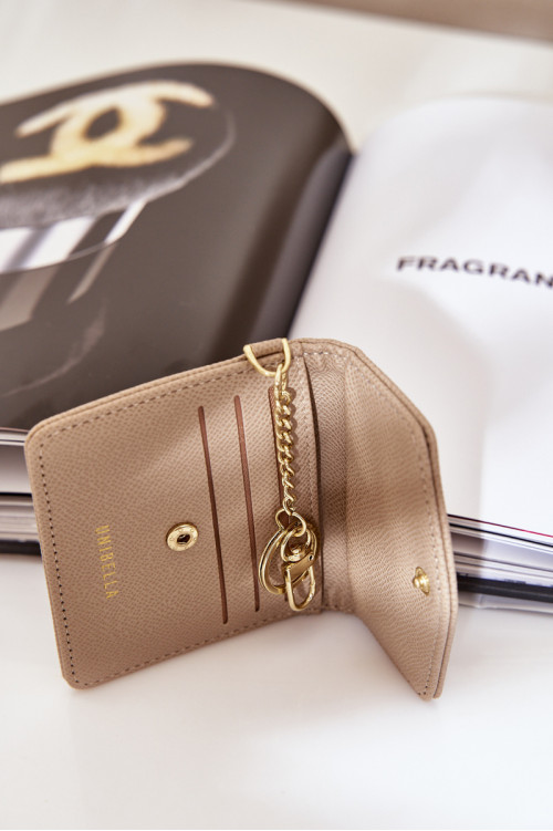 Kortelės dėklas su auksiniu raktų pakabuku Eco Leather Beige Iritinme