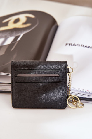 Kortelės dėklas su auksiniu raktų pakabuku Eco Leather Juoda Iritinme